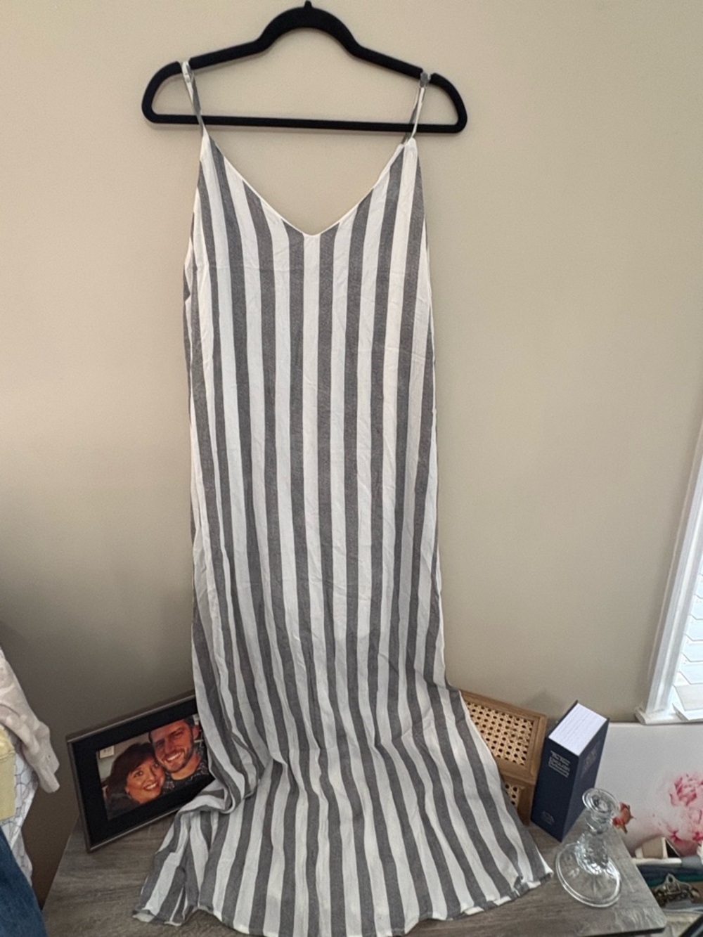 Staccato Gray and White Striped Slip Dress